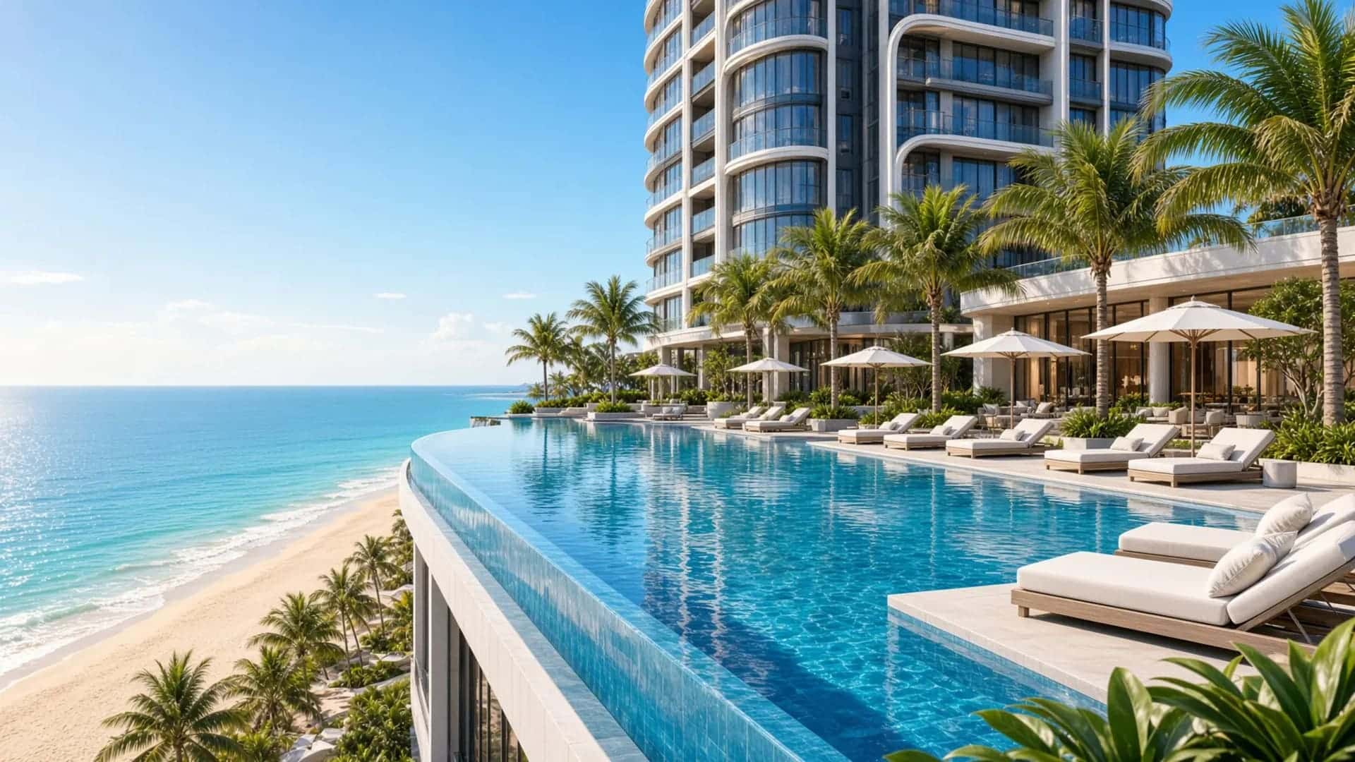 Hồ bơi vô cực tại Sun Saphia Residence mang đến không gian thư giãn tuyệt vời với tầm nhìn ôm trọn cảnh quan thành phố hiện đại.
